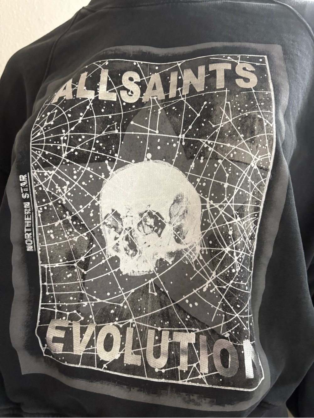 All Saints Black Crewneck Sweatshirt with White Skull Graphic - Picture 3 of 5